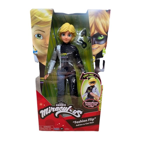  Miraculous Fashion Flip Adrien to Cat Noir 10.5” Action Doll  Sequins : Toys & Games